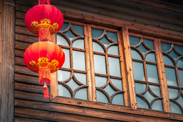 Chinese Red Lantern decorated on traditional old house.