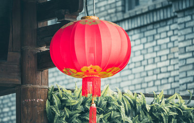 Chinese Red Lantern decorated on traditional old house.