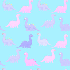 Fototapeta na wymiar Funny colorful cute dinosaurs vector flat seamless pattern isolated 