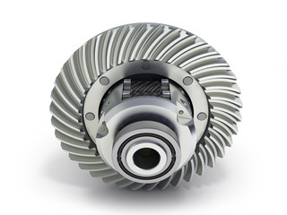 The differential gear on white background 3d illustration
