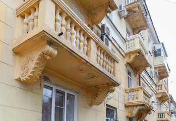 The old Soviet multystoried building with balconies, Krasnooktyabrsky district, Volgograd