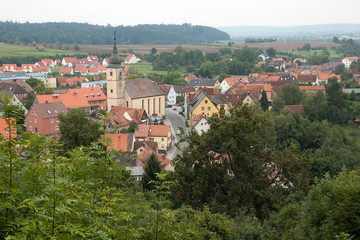 Fototapeta na wymiar Schillingsfurst Germany, view of village and surrounding farmland 