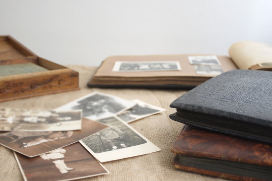 Vintage photos and memories on the table