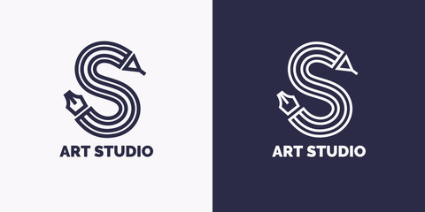 Conceptual label and emblem art studio. Vector graphics.