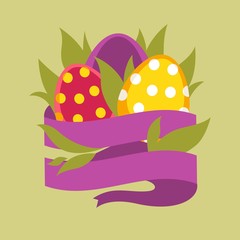 Eggs in grass and blank ribbon isolated icon Easter holiday