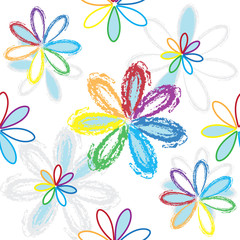 Seamless pattern with abstract rainbow flowers on white backdrop