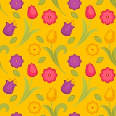 Easter holiday spring flowers tulips seamless pattern vector
