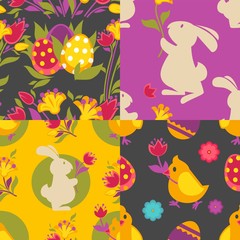Eggs and flowers Easter seamless patterns spring holiday vector