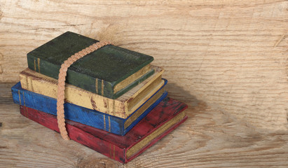 Old books on wood table