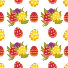 Easter holiday colored eggs with ornament seamless pattern