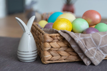 Easter background with eggs  and rabbit 