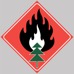 Sign. Fire hazard zone. A poster informing about the danger of human activities in the territory.