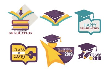 Academic hat happy graduation greeting isolated icons vector