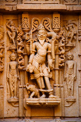 Beautifully carved idols, Jain Temple, situated in the fort complex, Jaisalmer, Rajasthan, India.