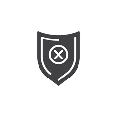 Blocked security shield vector icon. Error shield with cross filled flat sign for mobile concept and web design. Protection broken glyph icon. Symbol, logo illustration. Pixel perfect vector graphics