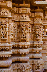 Beautifully carved idols, Jain Temple, situated in the fort complex, Jaisalmer, Rajasthan, India.