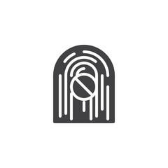 Biometric access ban vector icon. filled flat sign for mobile concept and web design. Prohibited fingerprint identification glyph icon. Symbol, logo illustration. Pixel perfect vector graphics