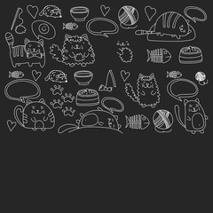 Vector pattern with cute little cats and kittens for children.