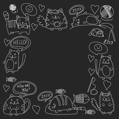 Vector pattern with cute little cats and kittens for children.
