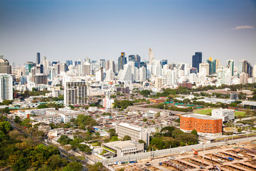 high buildings panorama downtown of Bangkok City and Lumpini park Thailand