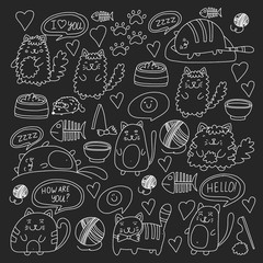 Vector pattern with cute little cats and kittens for children.