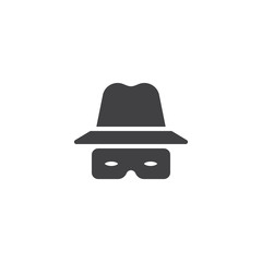 Hat and glasses vector icon. filled flat sign for mobile concept and web design. Anonymous Spy Agent glyph icon. Incognito symbol, logo illustration. Pixel perfect vector graphics