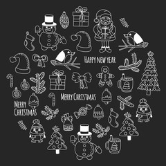 Christmas element in doodle kids drawing style. Vector pattern.