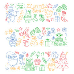 Christmas element in doodle kids drawing style. Vector pattern.