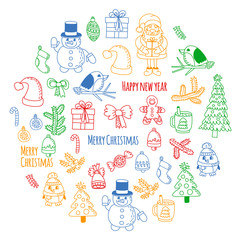 Christmas element in doodle kids drawing style. Vector pattern.