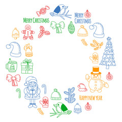Christmas element in doodle kids drawing style. Vector pattern.