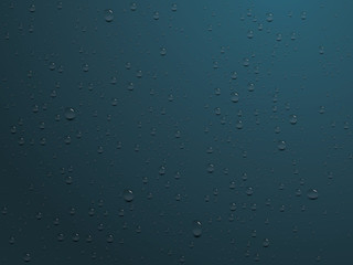 realistic transparent water drops on blue background