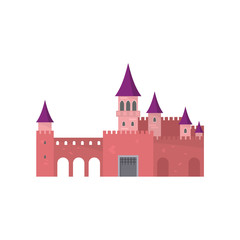 Legendary red brick castle with beautiful purple roof