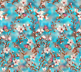 Fototapety  seamless floral flower with butterfly