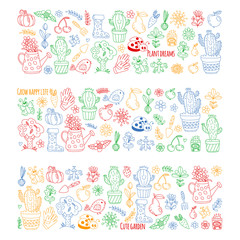 Vector pattern for backgrounds. Cute gardening. Icons for banners.