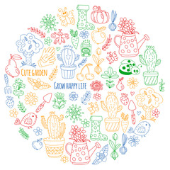 Vector pattern for backgrounds. Cute gardening. Icons for banners.