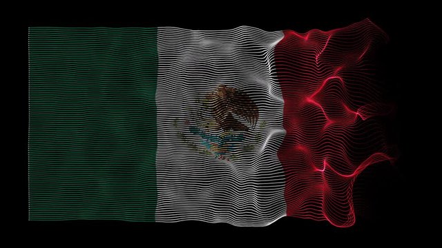 Waving Flag of Mexico Made of Particle Strings. 4K Animated Background Loop.