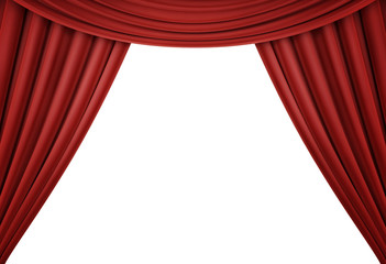 Red curtain of a classical theater isolated on white background. 3d render