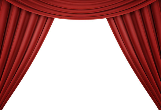 Red curtain of a classical theater isolated on white background. 3d render