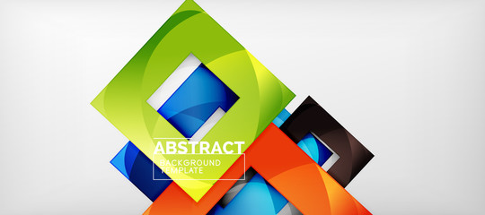 Abstract geometric background. Glossy square shapes composition on grey, minimalistic style template with copyspace