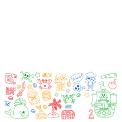 Vector pattern with pirate icons. Adventure, birthday party.