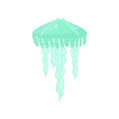 Tropical ocean green jellyfish stay on high wave