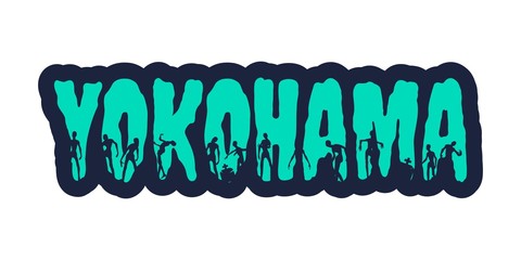 Yokohama city name and zombie silhouettes on them. Halloween theme sticker