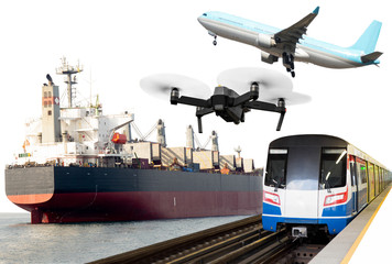 Global transportation conceptual commercial trains, Aircraft, crane ship.