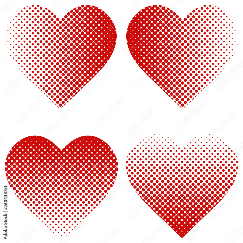 Poster set heart shape halftone effect, vector heart shape dot halftone