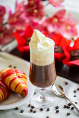 cold coffee with ice cream. iced coffee with ice cream  and whipped cream