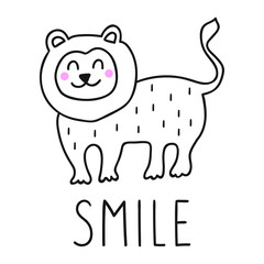 Lion. Hand drawn vector icon illustration design in scandinavian, nordic style. Best for nursery, childish textile, apparel, poster, postcard.