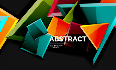 Glossy mosaic style geometric shapes - squares and triangles on black