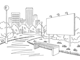 Park billboard graphic black white city landscape sketch illustration vector