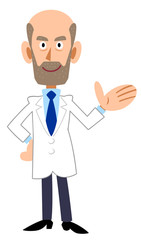 案内する白衣の男性　髭