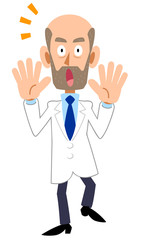 驚く白衣の男性　髭